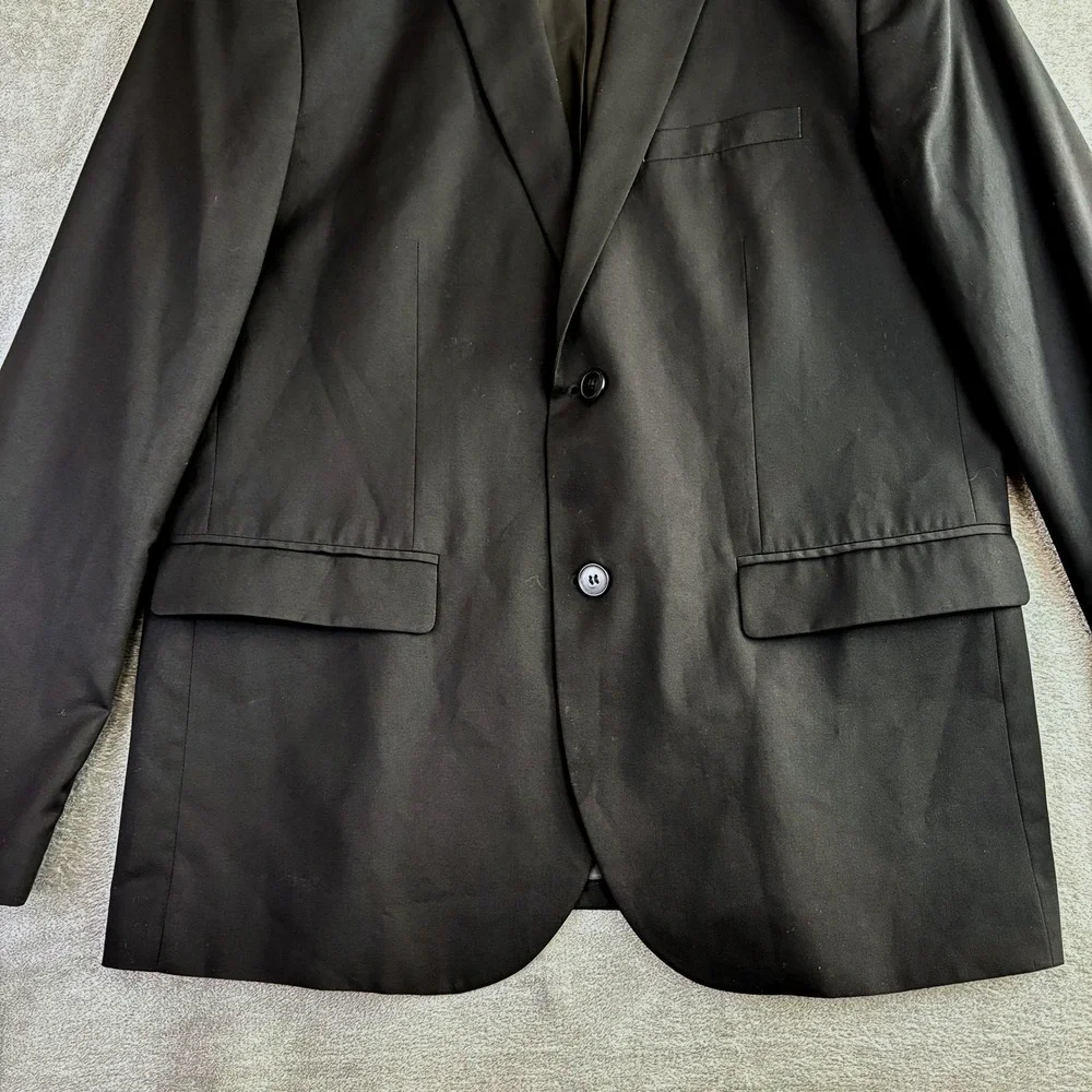 H&M Men Regular Fit Suit Jacket Blazer‎ Black Polyester Viscose US 44R Career